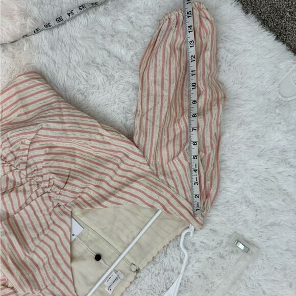Lovers and Friends Ivory Pink Linen Blend Striped Puff Sleeve Top Size XS NWT - Picture 9 of 10